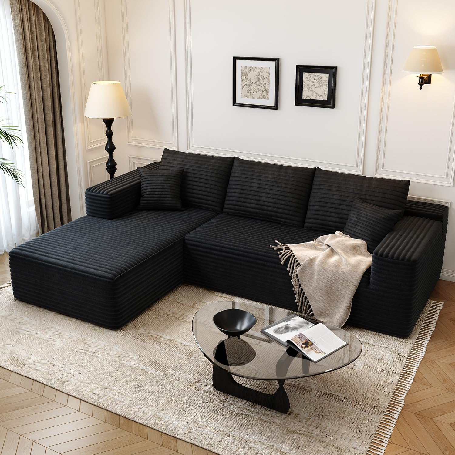 107.5 inch Cloud Modular Sectional Sofa with L-Shaped Chaise Lounge, Modern Minimalist Upholstered Sofa Deep Seating Corner Sofa