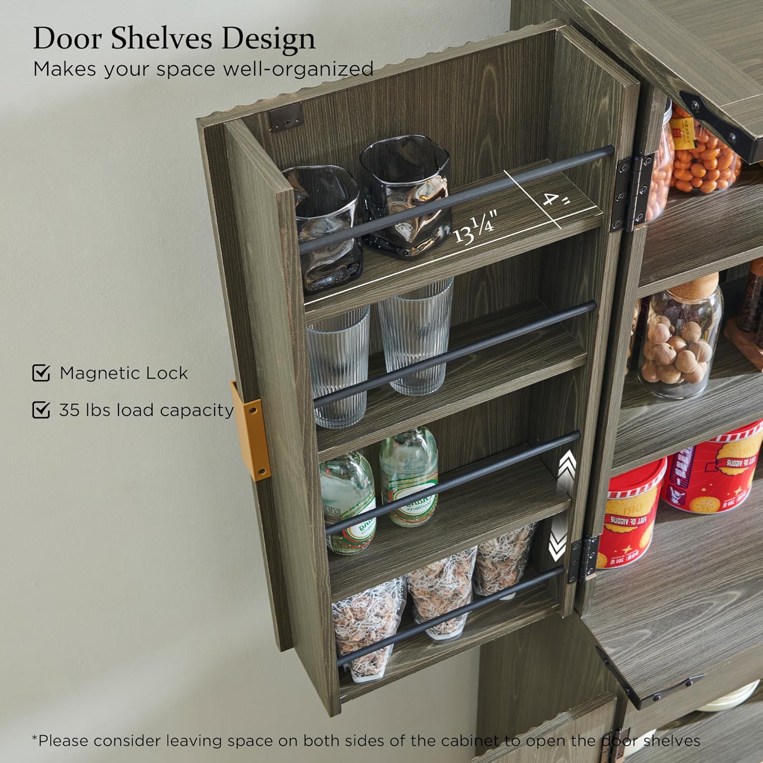 Fluted Pantry Cabinet 72" Tall Modern Storage Cabinet with 4 Doors Organizer Drawer