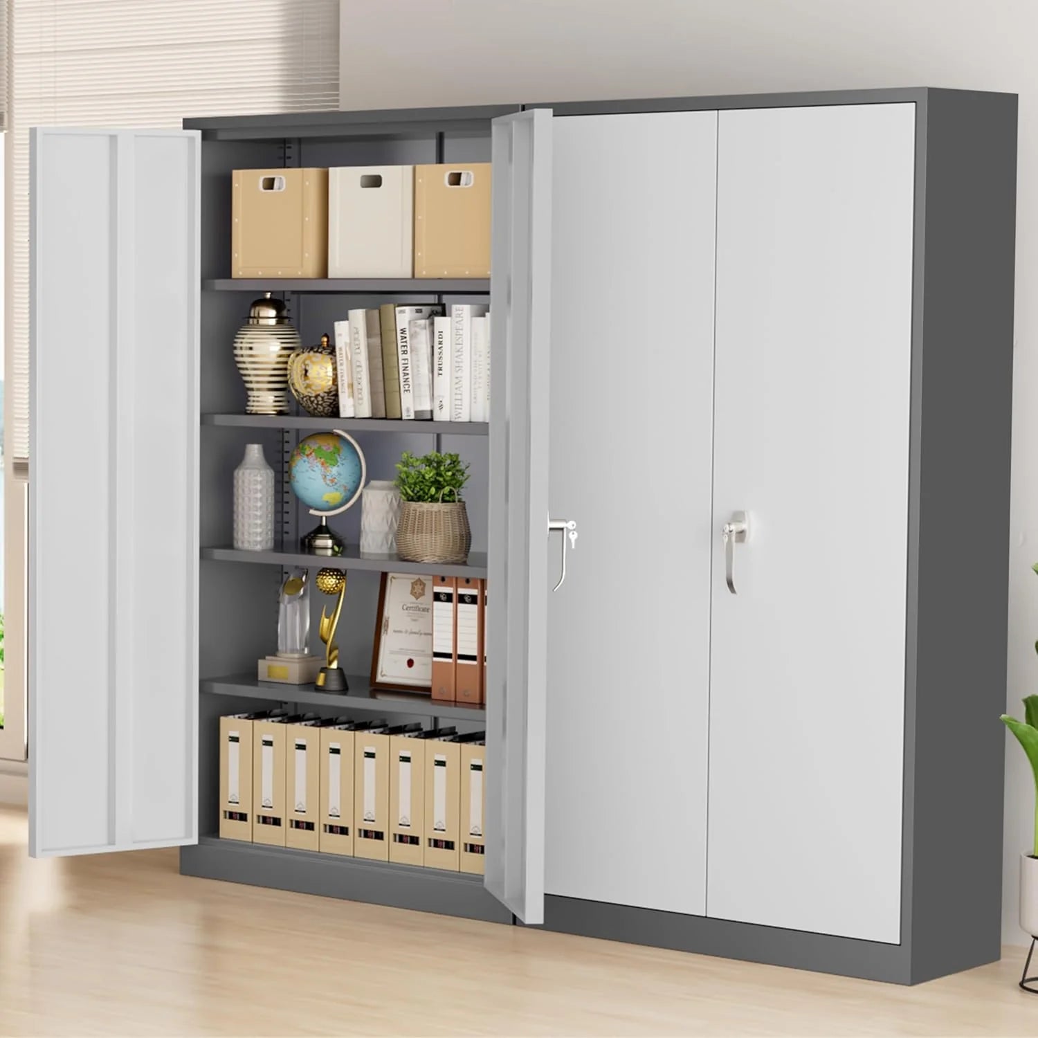 Greenvelly Metal Storage Cabinet, 72" Black Locking Metal Cabinet with 2 Doors and 4 Adjustable Shelves, Lockable Garage Storage Cabinets for Home Office, Garage, Kitchen, Living Room