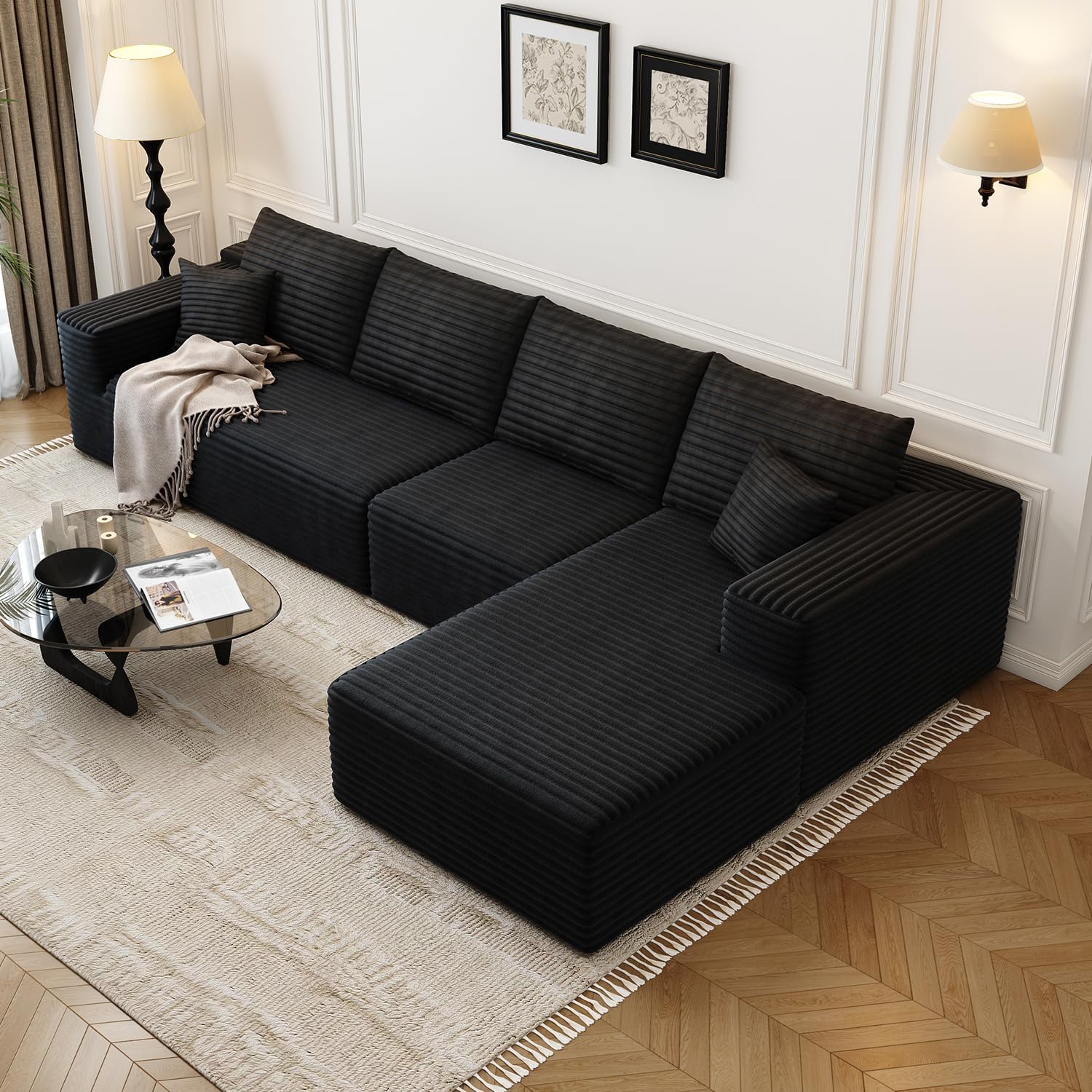 107.5" Cloud Modular Sectional Sofa Couch with L-Shape Chaise,Modern Minimalist Upholstered Couches