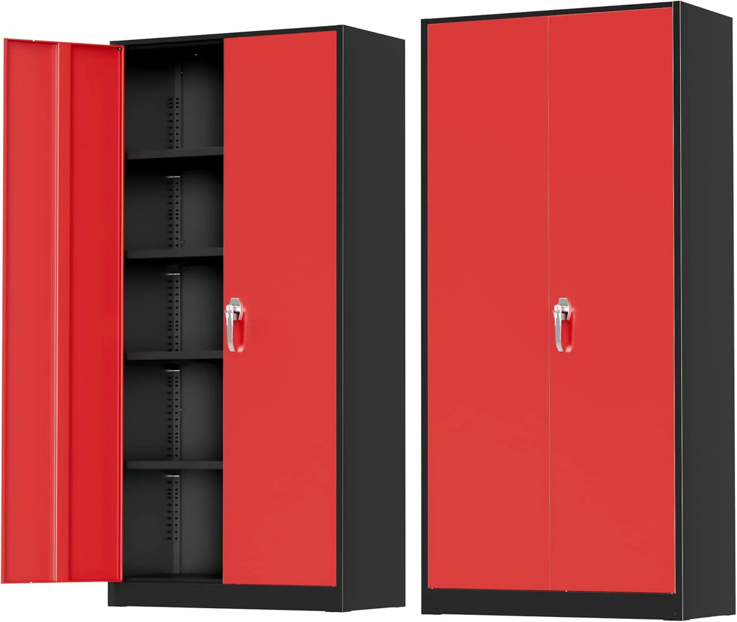 Greenvelly Metal Storage Cabinet, 72" Black Locking Metal Cabinet with 2 Doors and 4 Adjustable Shelves, Lockable Garage Storage Cabinets for Home Office, Garage, Kitchen, Living Room