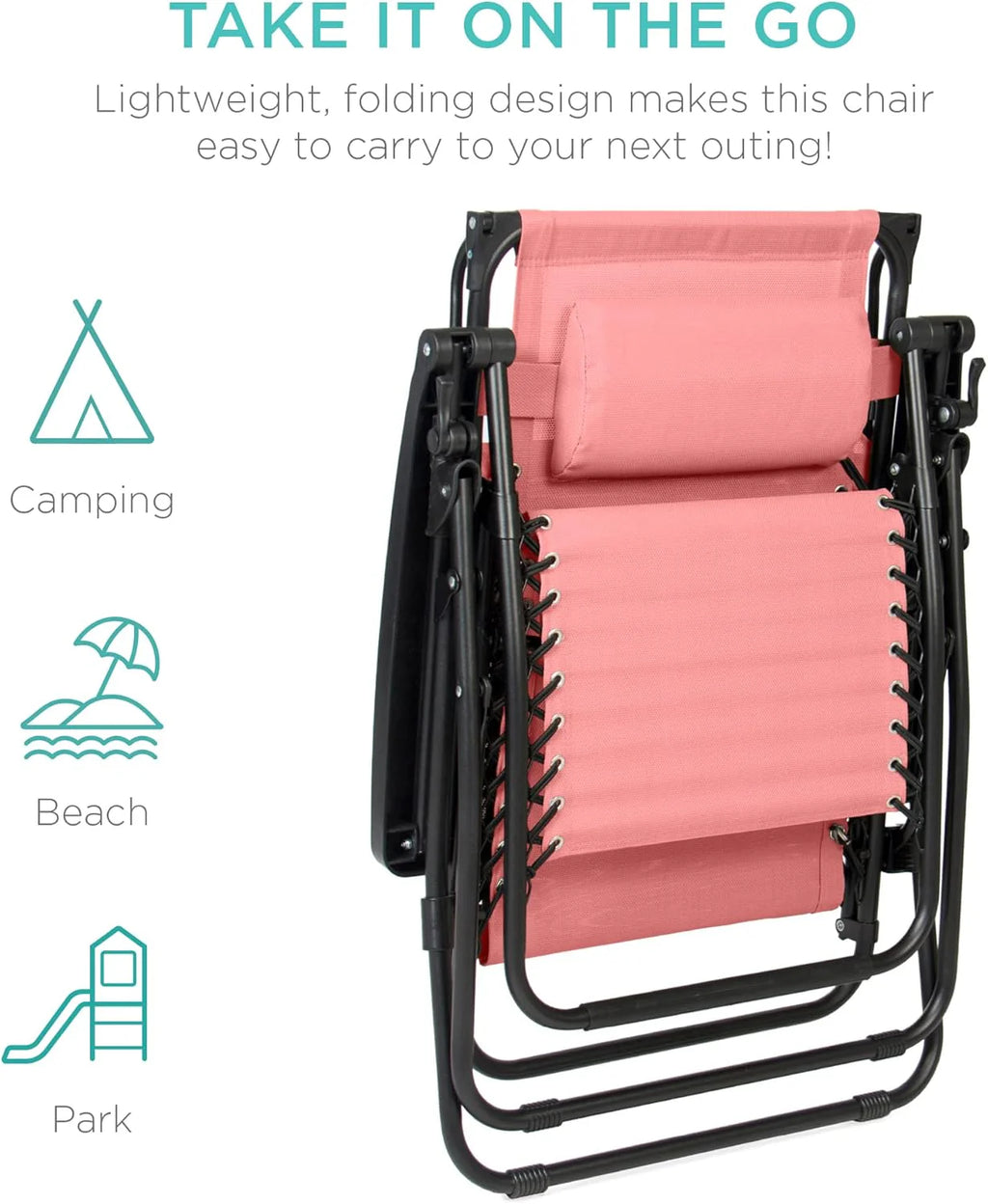 Best Choice Products Folding Zero Gravity Outdoor Recliner Patio Lounge Chair w/Adjustable Canopy Shade, Headrest, Side Accessory Tray, Textilene Mesh - Peacock Blue