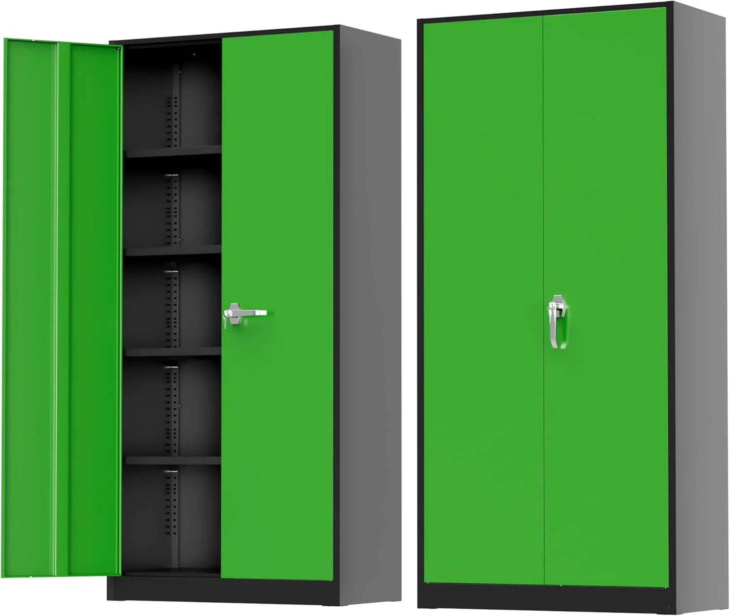 Greenvelly Metal Storage Cabinet, 72" Black Locking Metal Cabinet with 2 Doors and 4 Adjustable Shelves, Lockable Garage Storage Cabinets for Home Office, Garage, Kitchen, Living Room
